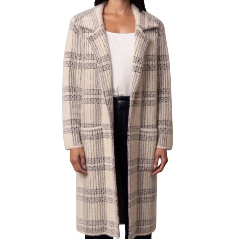 NWT! Cyrus Open Plaid Mink Sweater Coat Large Longline Contemporary Warm Pockets